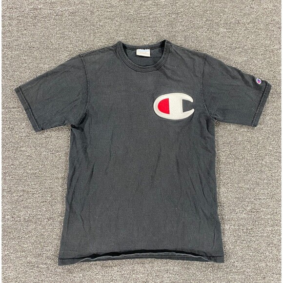 VINTAGE Champion Shirt Black Short Sleeve Crew Tee Streetwear Adult Mens Medium - Picture 1 of 15